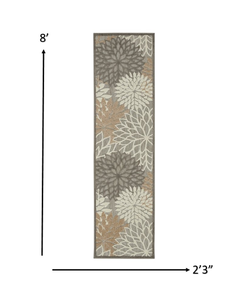 6' Gray And Ivory Floral Indoor Outdoor Area Rug
