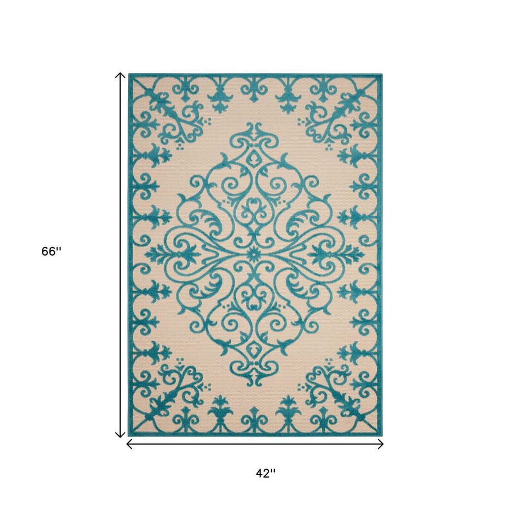 3' X 4' Green Damask Indoor Outdoor Area Rug