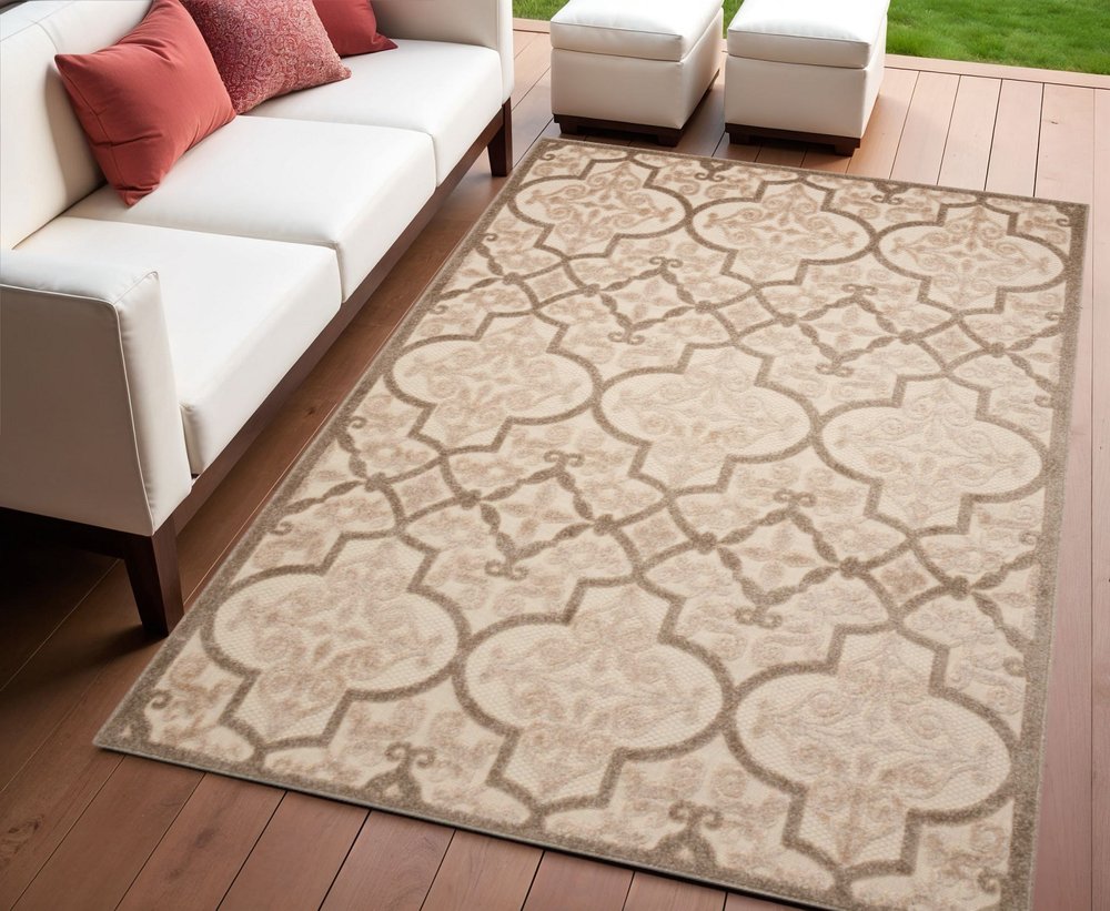 5' X 8' Cream Moroccan Indoor Outdoor Area Rug