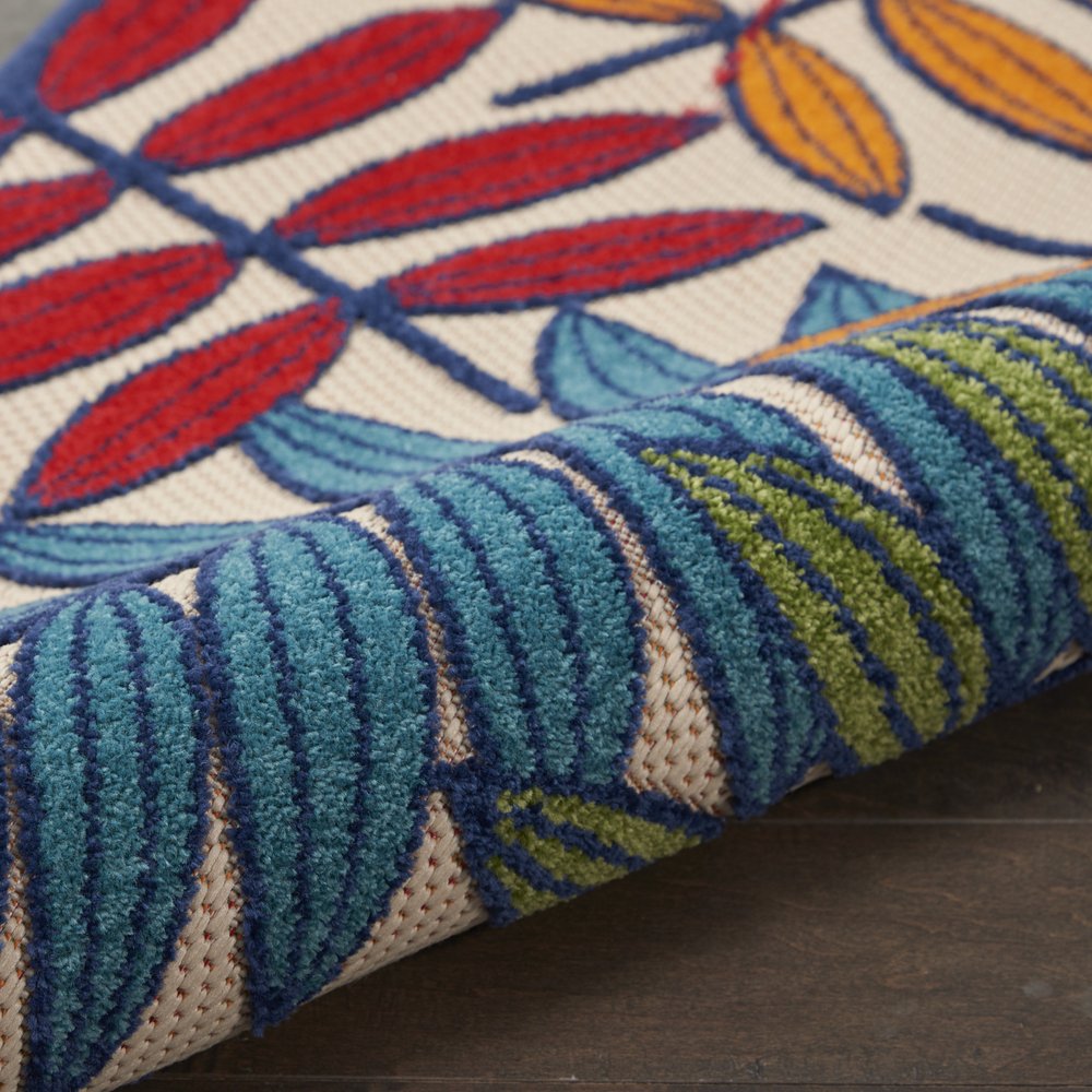 6' Ivory And Blue Floral Indoor Outdoor Area Rug