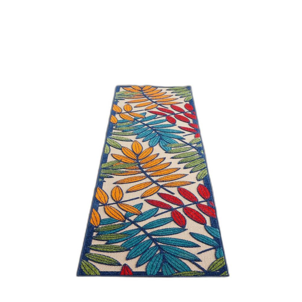 6' Ivory And Blue Floral Indoor Outdoor Area Rug