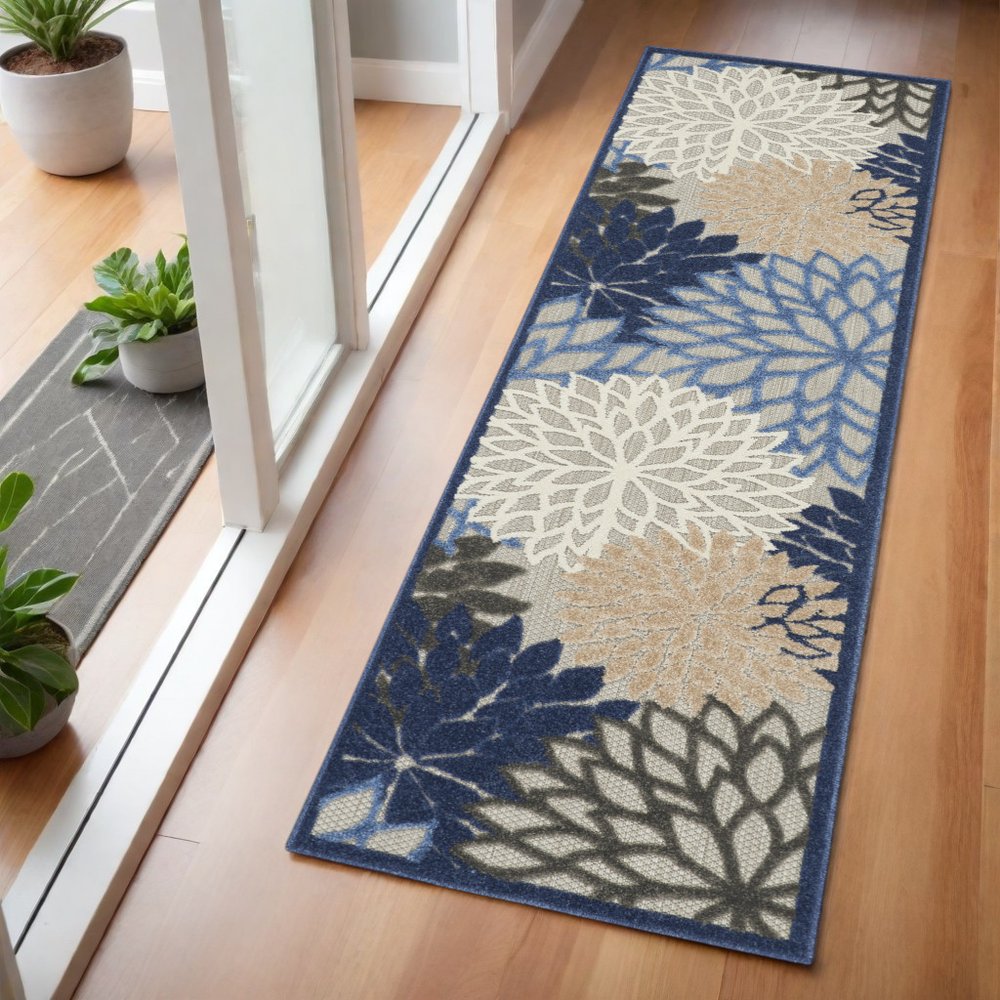 8' Blue And Gray Indoor Outdoor Area Rug