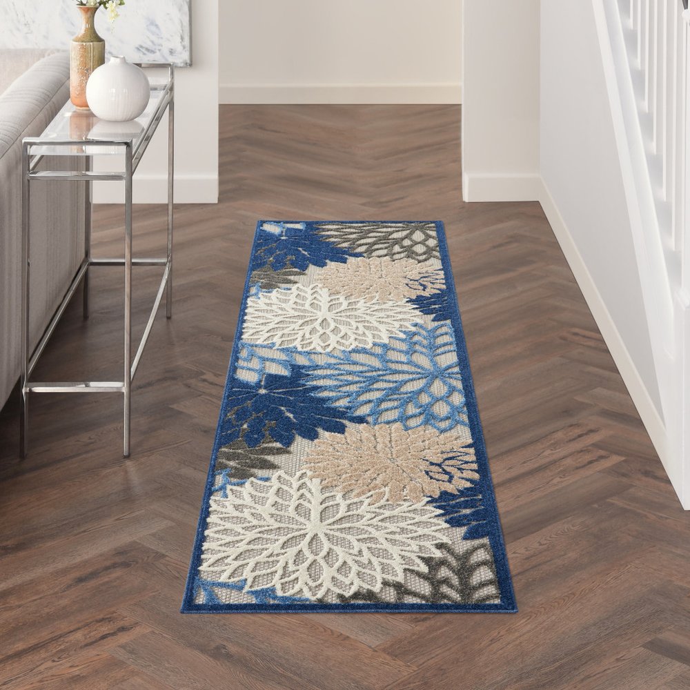 8' Blue And Gray Indoor Outdoor Area Rug
