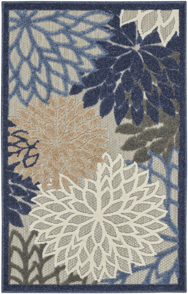 4' Blue And Gray Round Indoor Outdoor Area Rug