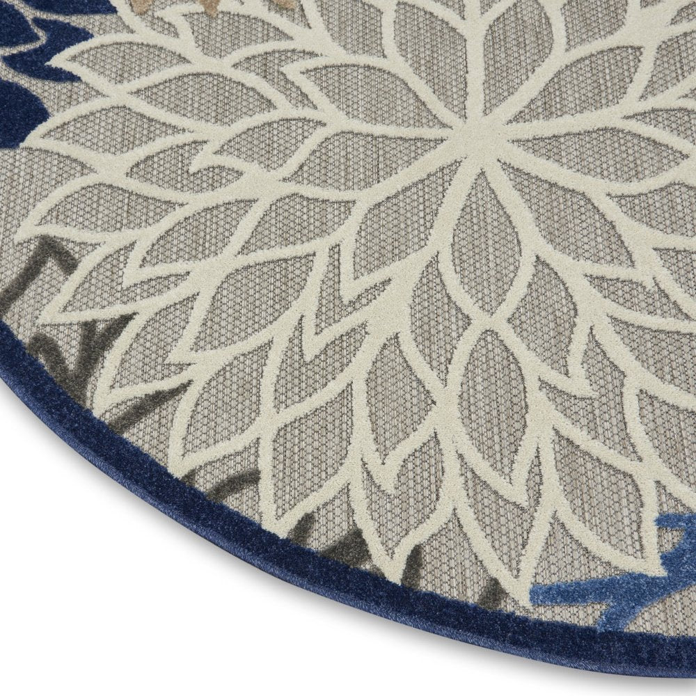 8' Blue And Gray Round Indoor Outdoor Area Rug