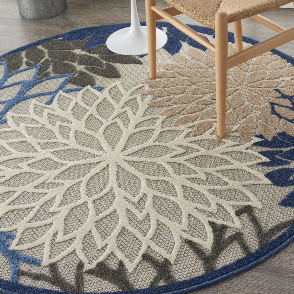 8' Blue And Gray Round Indoor Outdoor Area Rug
