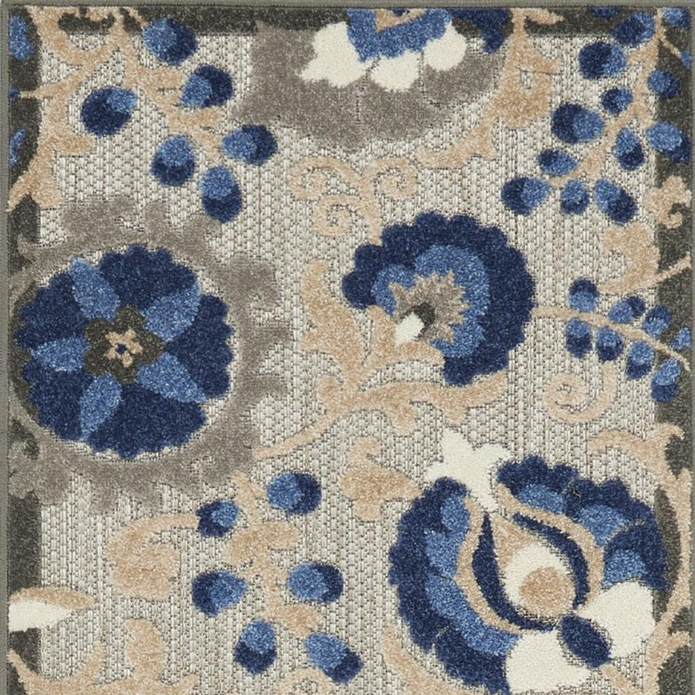 5' X 8' Blue And Gray Floral Indoor Outdoor Area Rug
