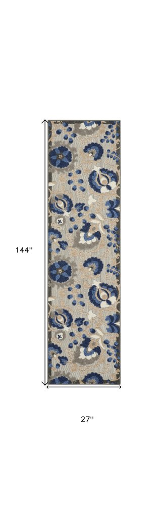 5' X 8' Blue And Gray Floral Indoor Outdoor Area Rug