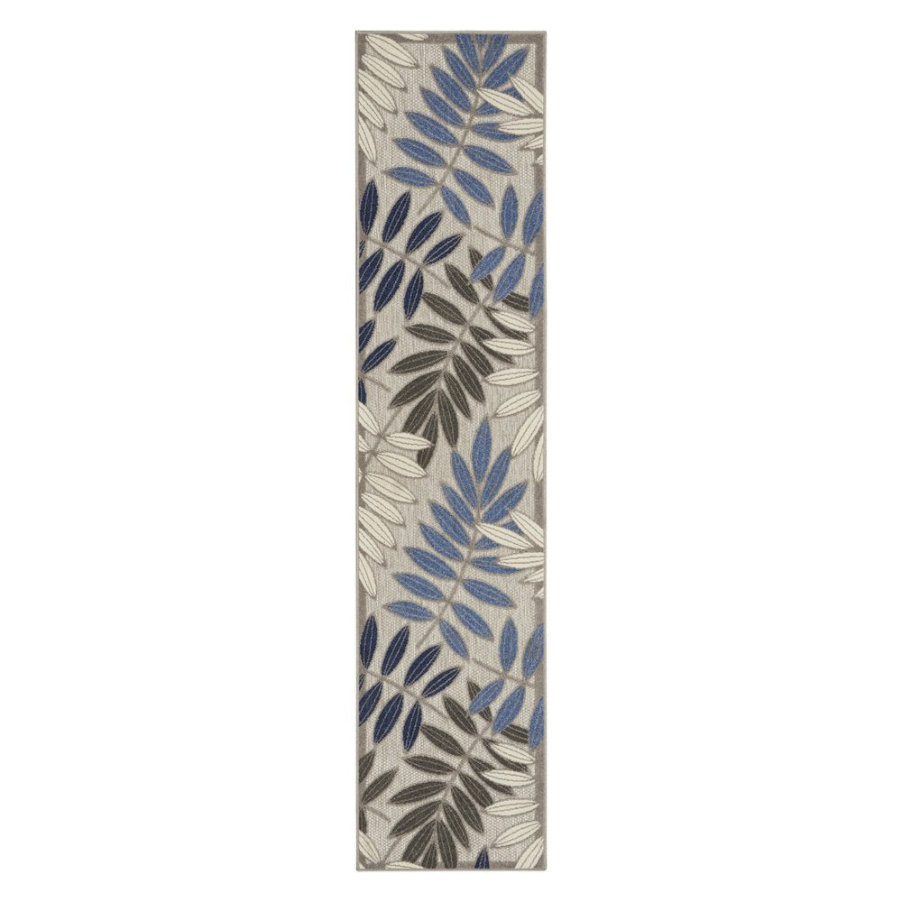 6' X 9' Blue And Gray Floral Indoor Outdoor Area Rug