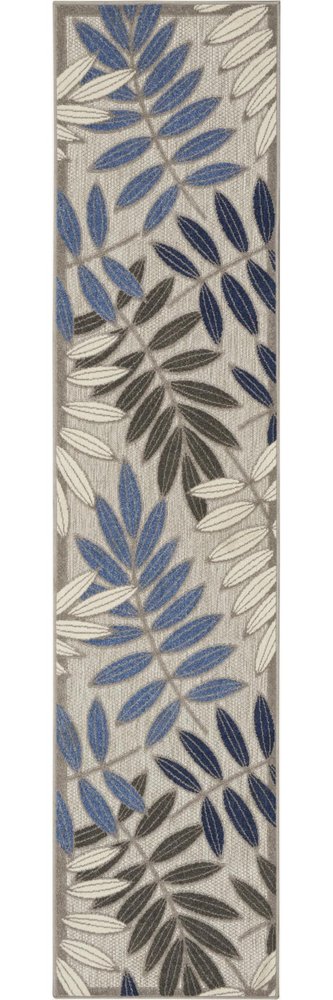 6' Blue And Gray Floral Indoor Outdoor Area Rug