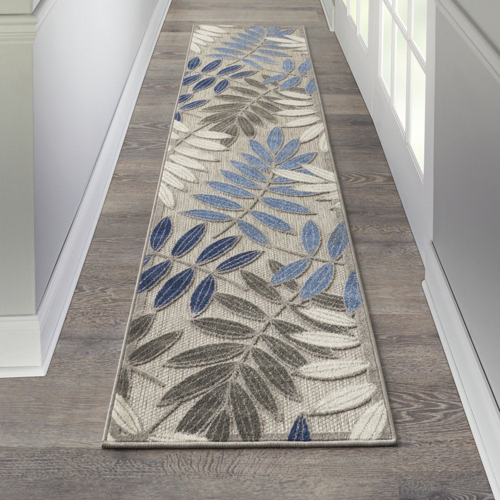 6' X 9' Blue And Gray Floral Indoor Outdoor Area Rug