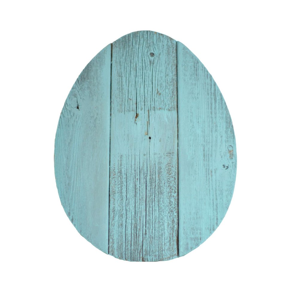 12" X 9" Turquoise Reclaimed Wood Egg Shaped Wall Decor