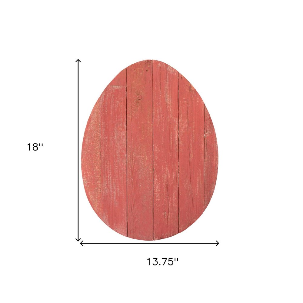 18" X 14" Red Reclaimed Wood Egg Shaped Wall Decor