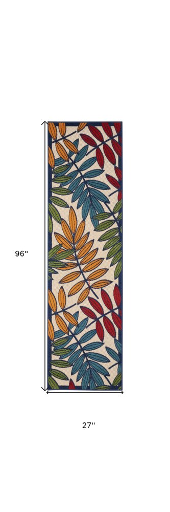 8' X 11' Ivory And Blue Floral Indoor Outdoor Area Rug