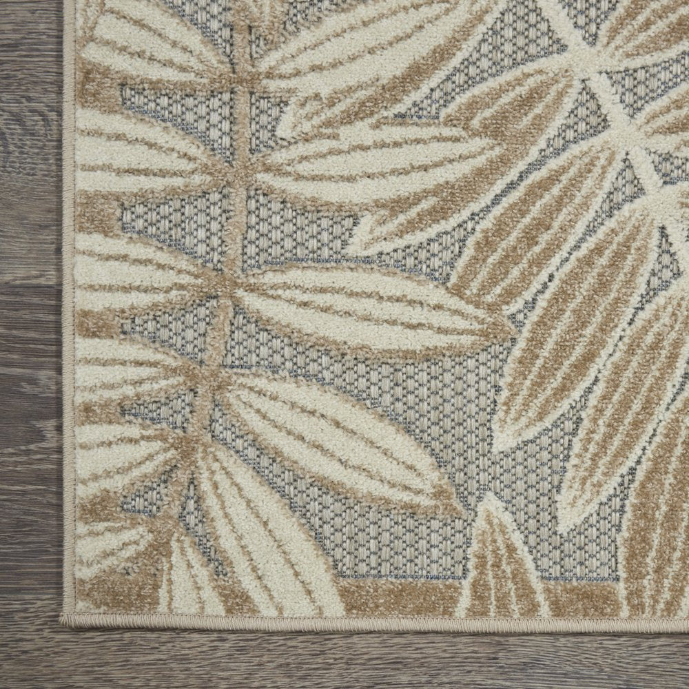 12' Gray And Ivory Floral Indoor Outdoor Runner Rug