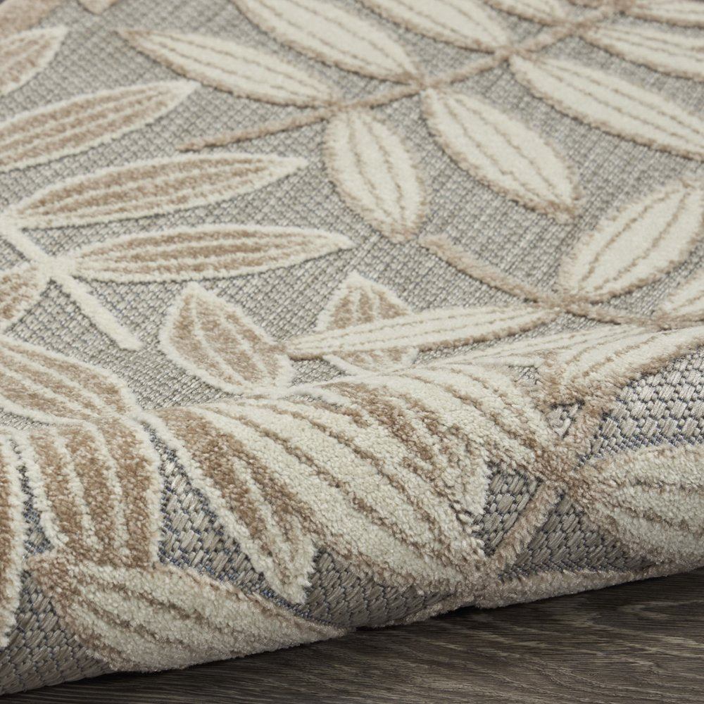 12' Gray And Ivory Floral Indoor Outdoor Runner Rug