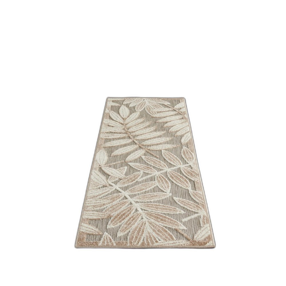 12' Gray And Ivory Floral Indoor Outdoor Runner Rug