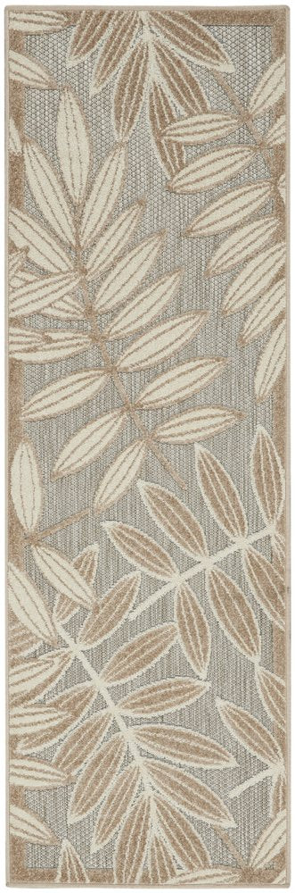 5' X 8' Beige Gray And Ivory Botanical Leaves Indoor Outdoor Area Rug