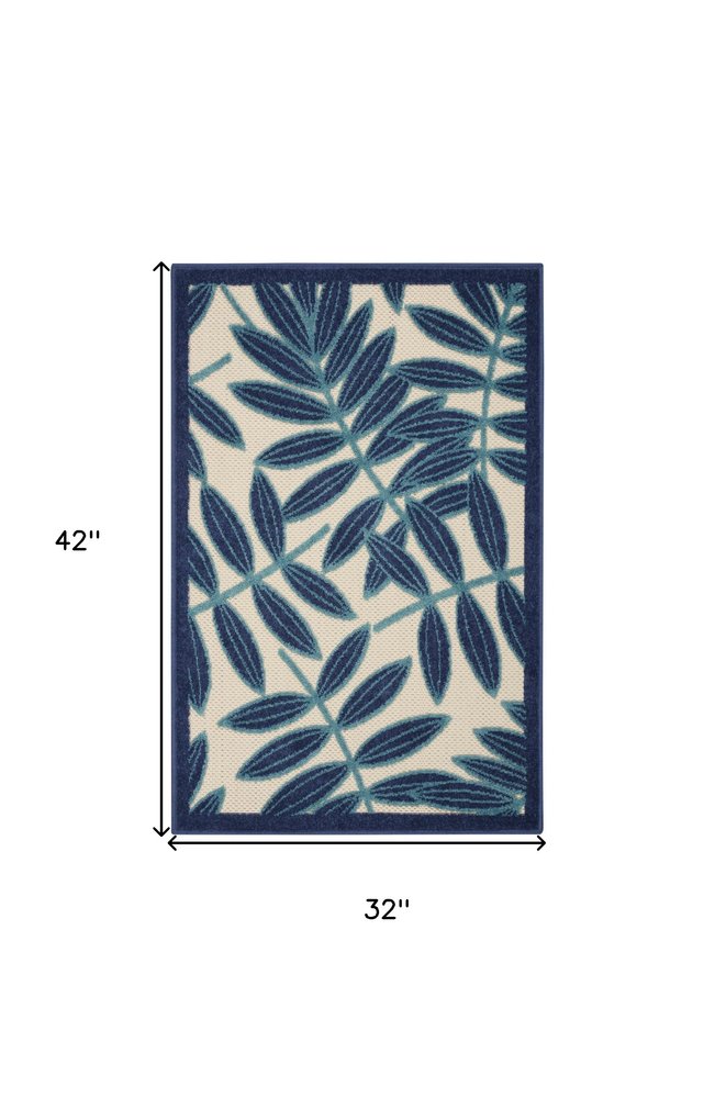 3' X 4' Blue And Ivory Floral Indoor Outdoor Area Rug