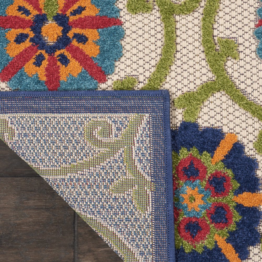 8' X 11' Ivory And Blue Indoor Outdoor Area Rug