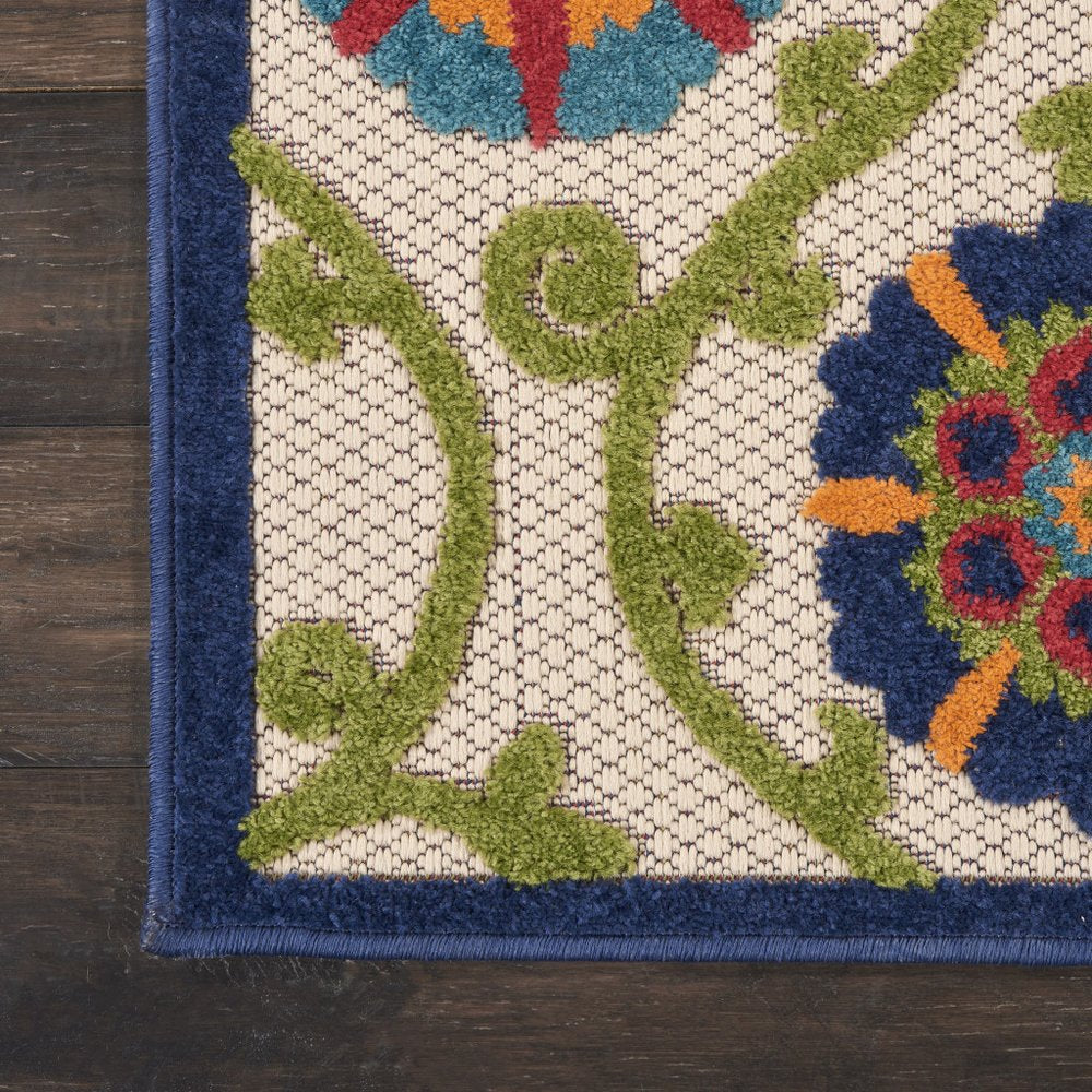 8' X 11' Ivory And Blue Indoor Outdoor Area Rug