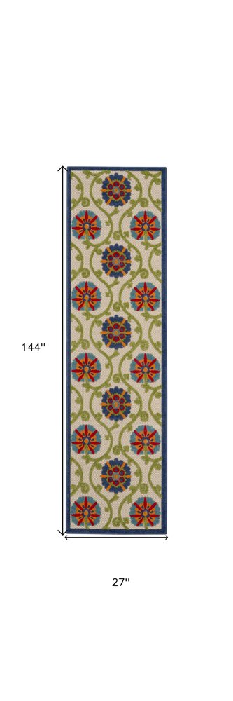 8' X 11' Ivory And Blue Indoor Outdoor Area Rug