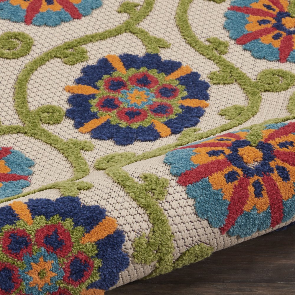 8' X 11' Ivory And Blue Indoor Outdoor Area Rug