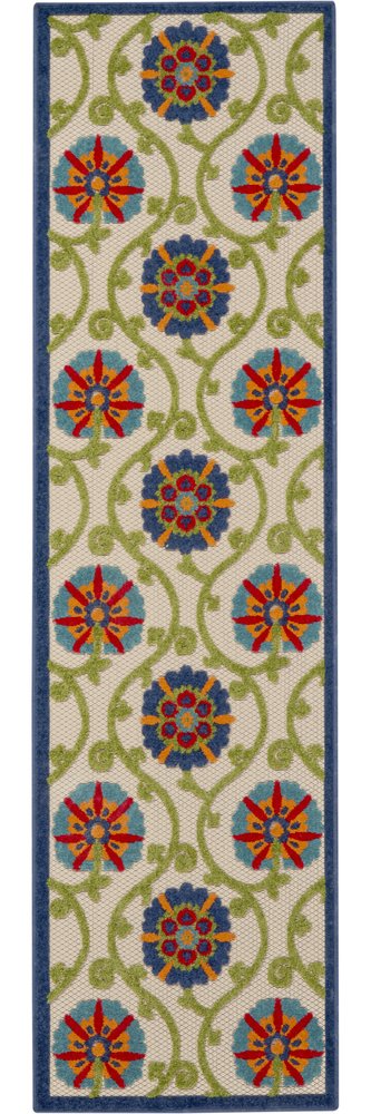 8' X 11' Ivory And Blue Indoor Outdoor Area Rug
