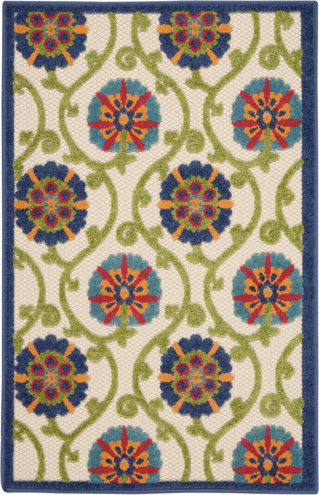 4' X 6' Ivory And Blue Indoor Outdoor Area Rug