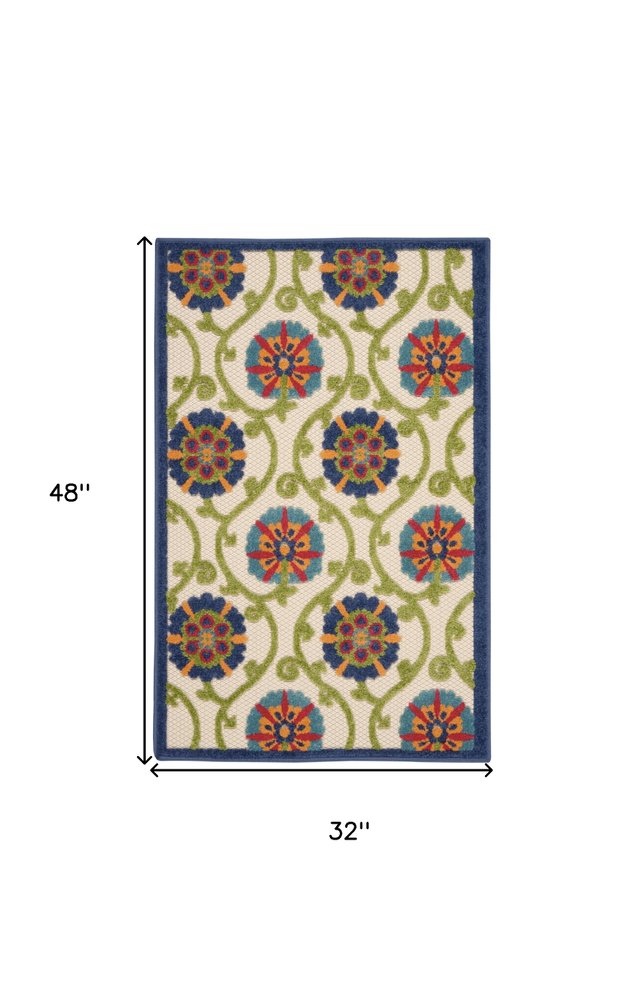4' X 6' Ivory And Blue Indoor Outdoor Area Rug