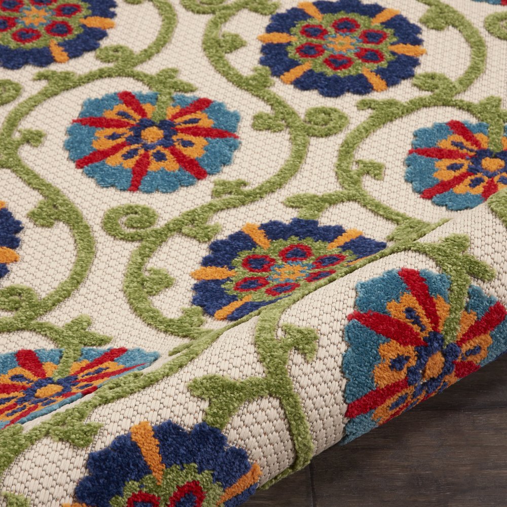 4' X 6' Ivory And Blue Indoor Outdoor Area Rug