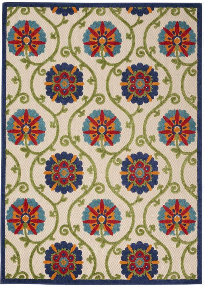 3' X 4' Ivory And Blue Indoor Outdoor Area Rug