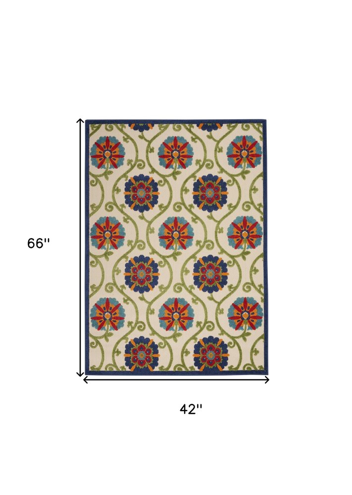 4' X 6' Ivory And Blue Indoor Outdoor Area Rug