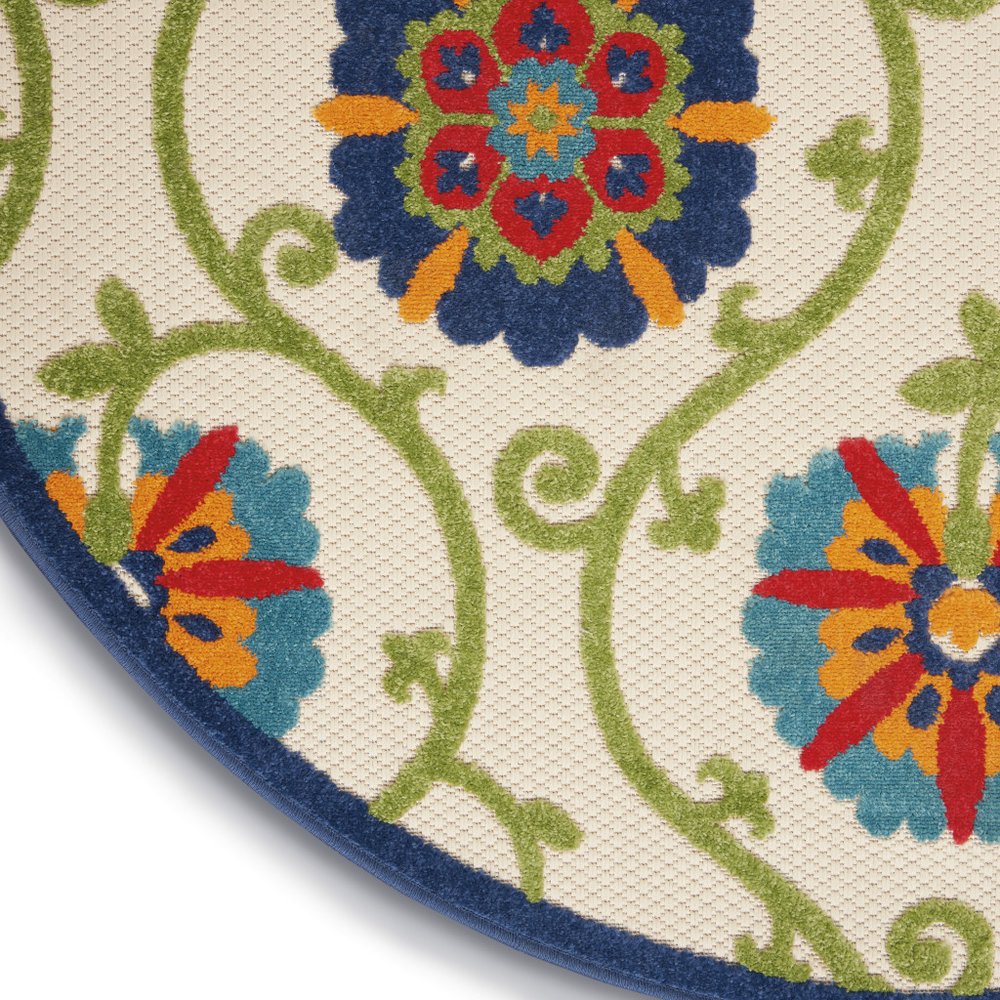5' Ivory And Blue Round Indoor Outdoor Area Rug