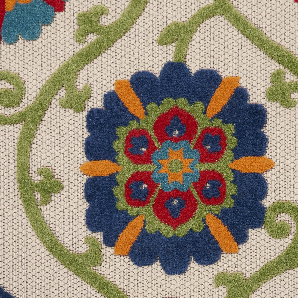 5' Ivory And Blue Round Indoor Outdoor Area Rug