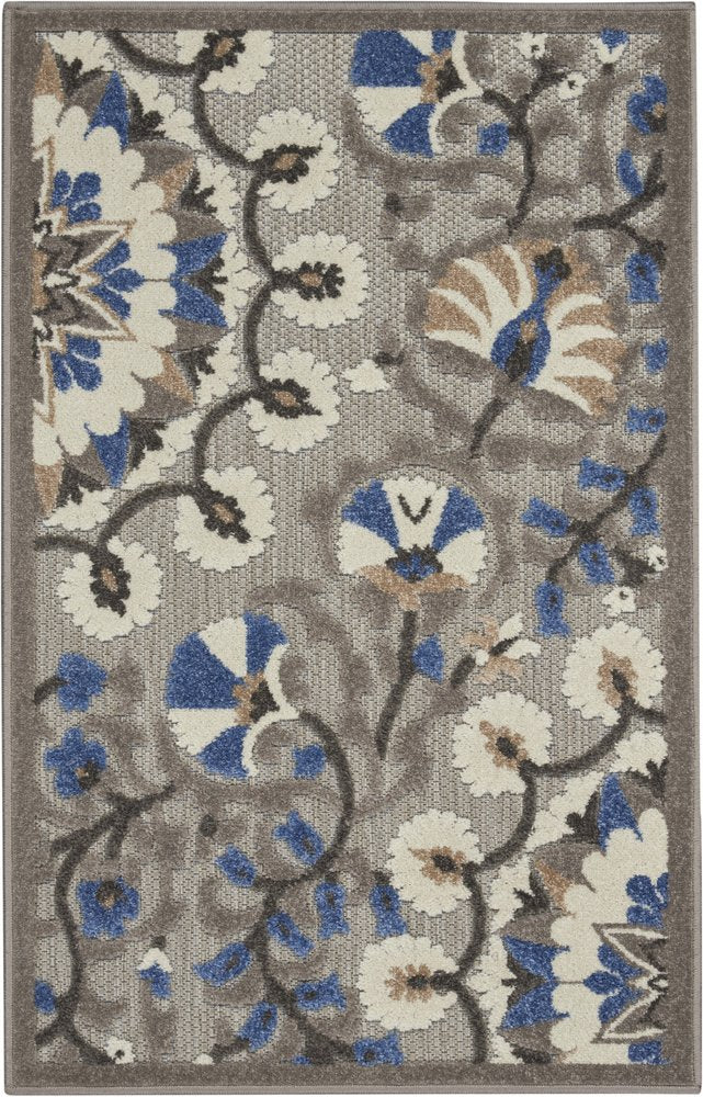 3' X 4' Blue And Gray Indoor Outdoor Area Rug