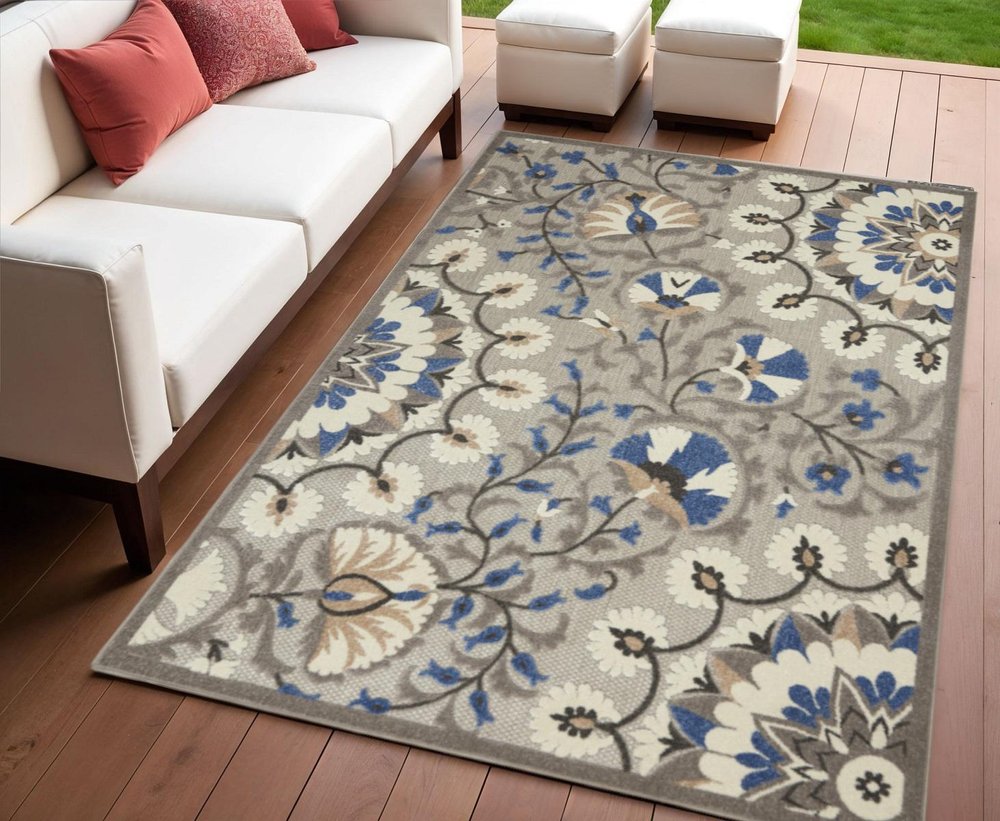 3' X 4' Blue And Gray Indoor Outdoor Area Rug