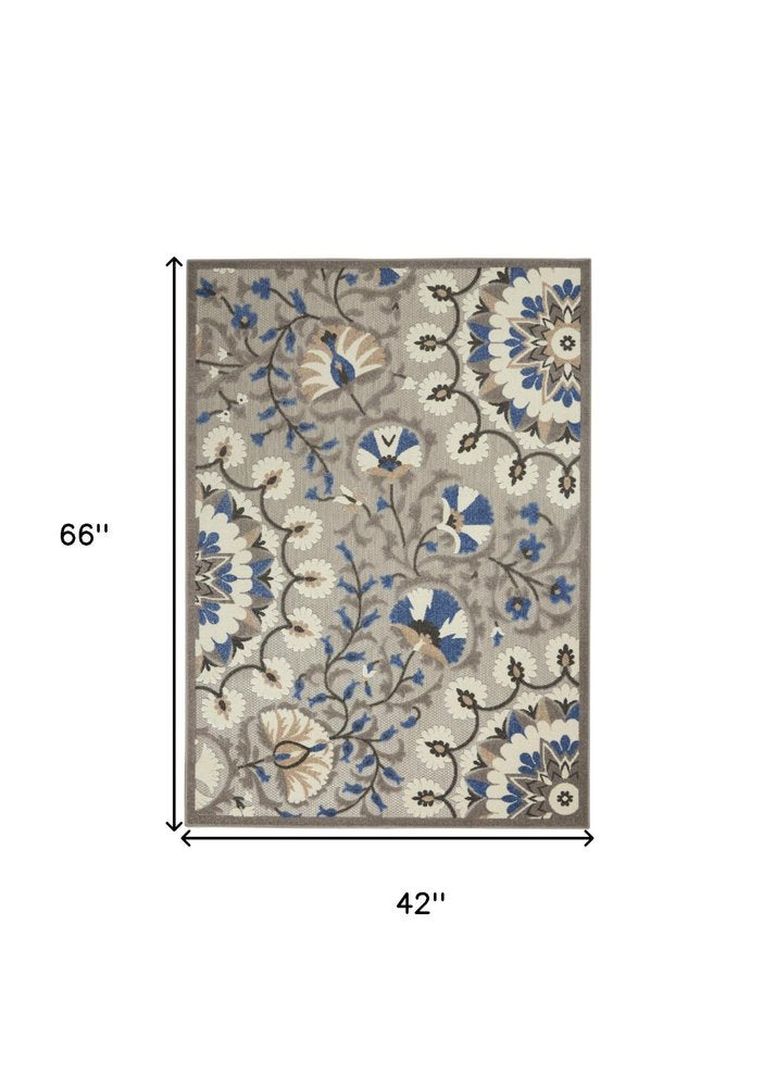 3' X 4' Blue And Gray Indoor Outdoor Area Rug
