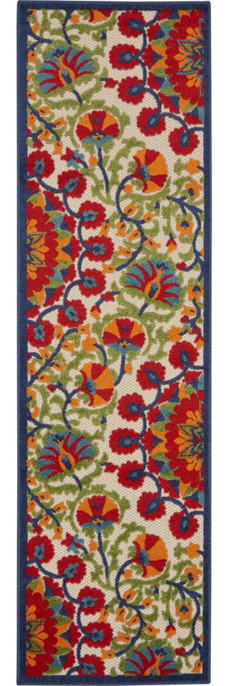 5' X 8' Red And Ivory Floral Indoor Outdoor Area Rug