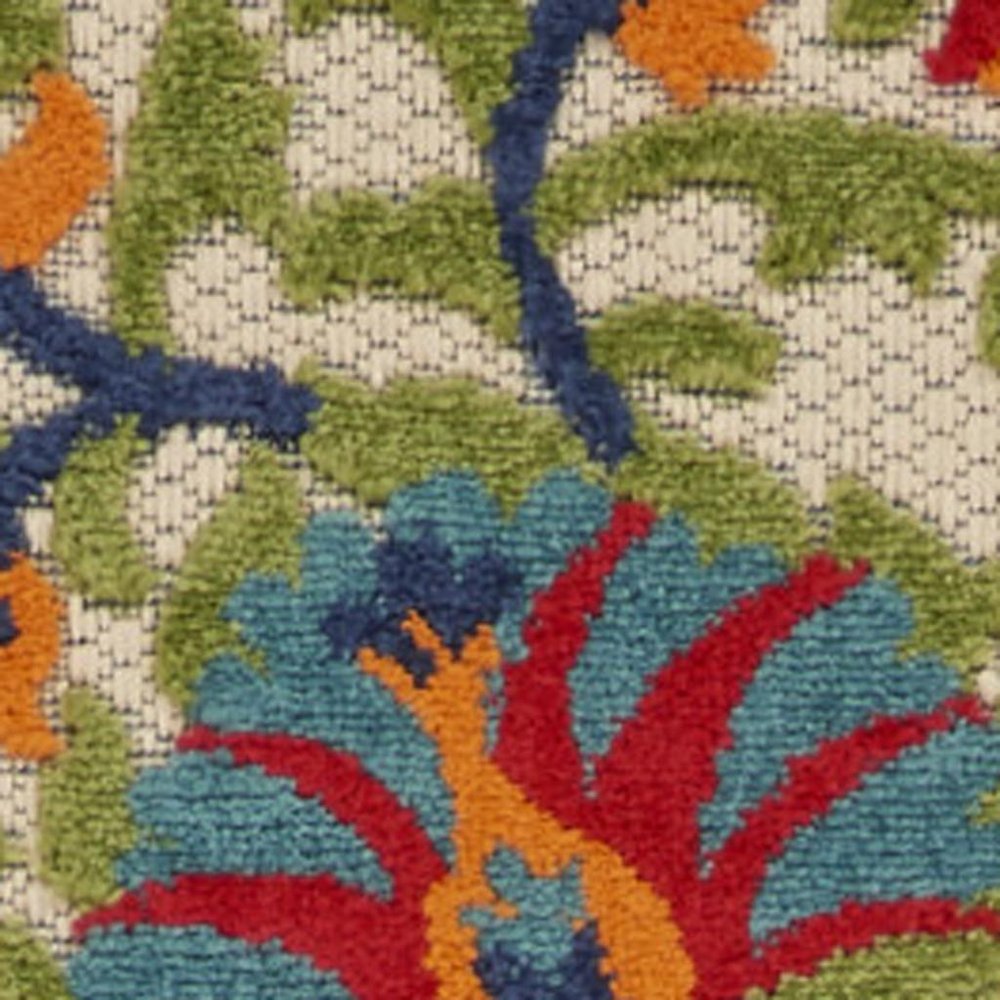 5' X 8' Red And Ivory Floral Indoor Outdoor Area Rug