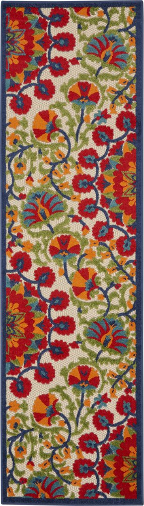 8' Red And Ivory Floral Indoor Outdoor Area Rug