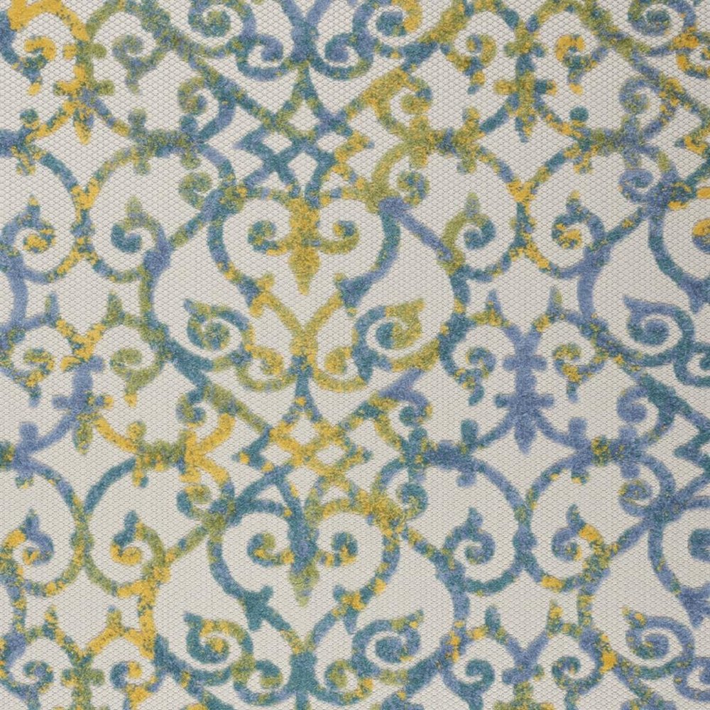 8' X 11' Ivory And Blue Indoor Outdoor Area Rug