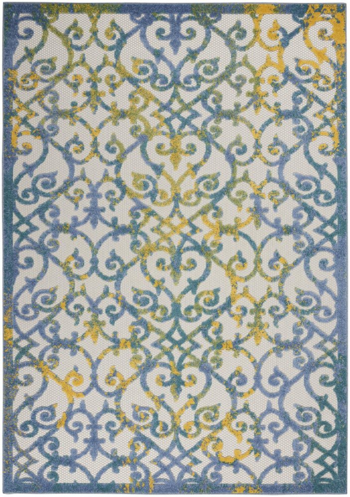 6' X 9' Ivory And Blue Indoor Outdoor Area Rug