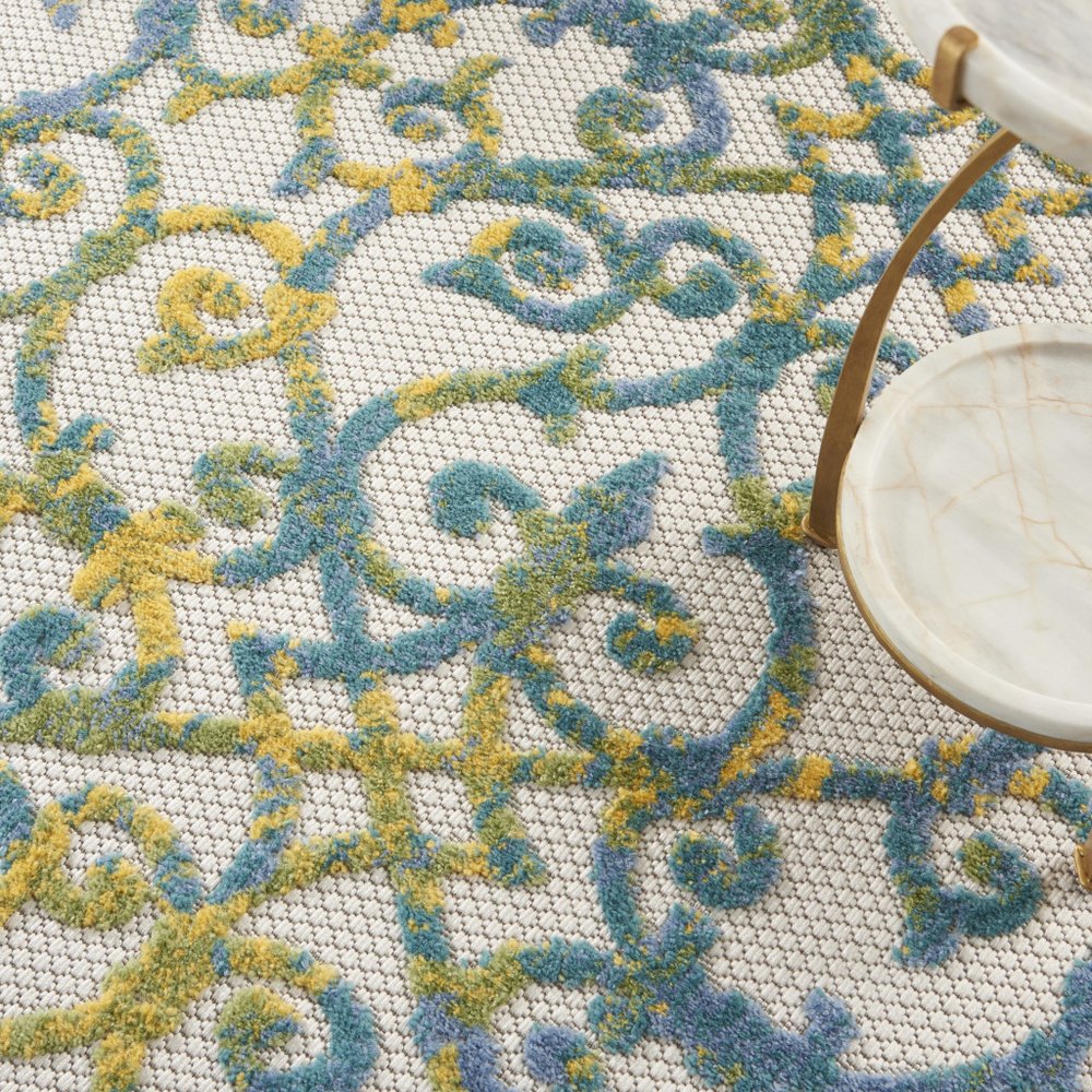 8' X 11' Ivory And Blue Indoor Outdoor Area Rug