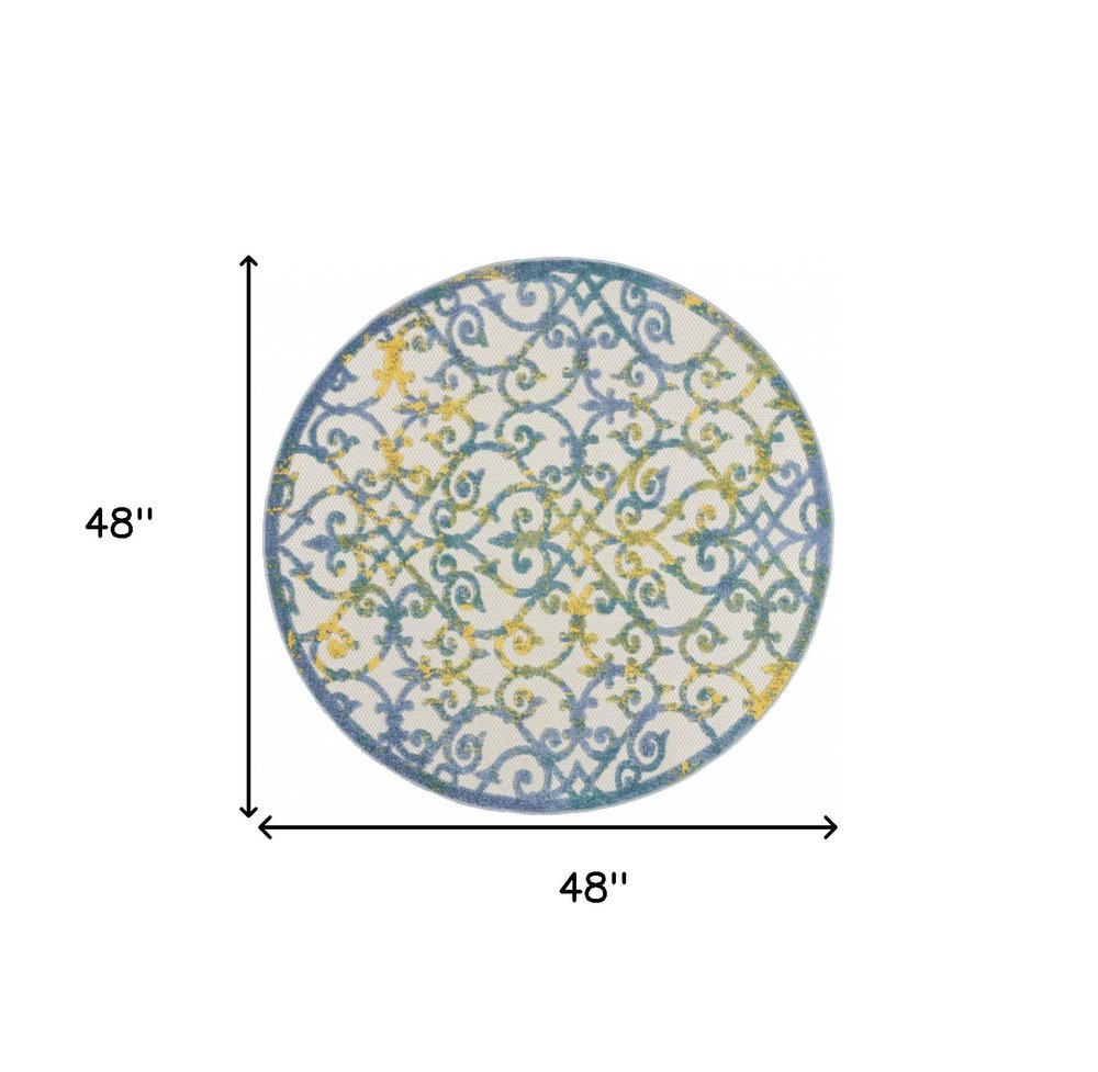 6' X 9' Ivory And Blue Indoor Outdoor Area Rug