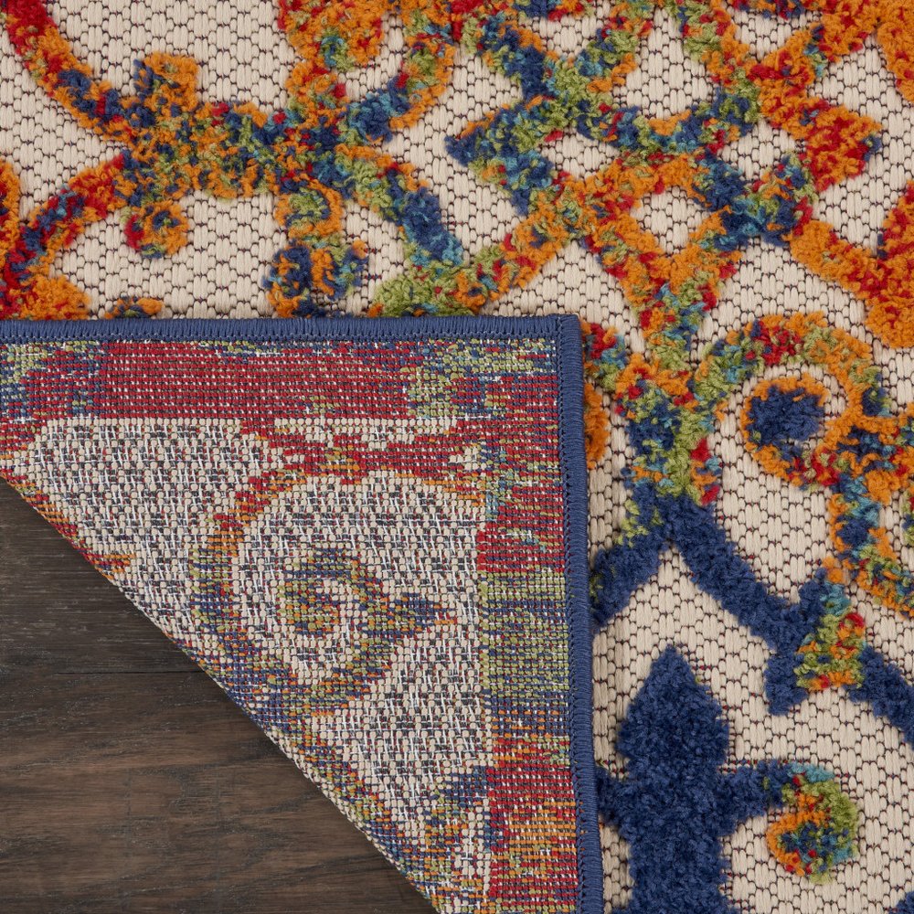 12' Ivory And Blue Indoor Outdoor Runner Rug