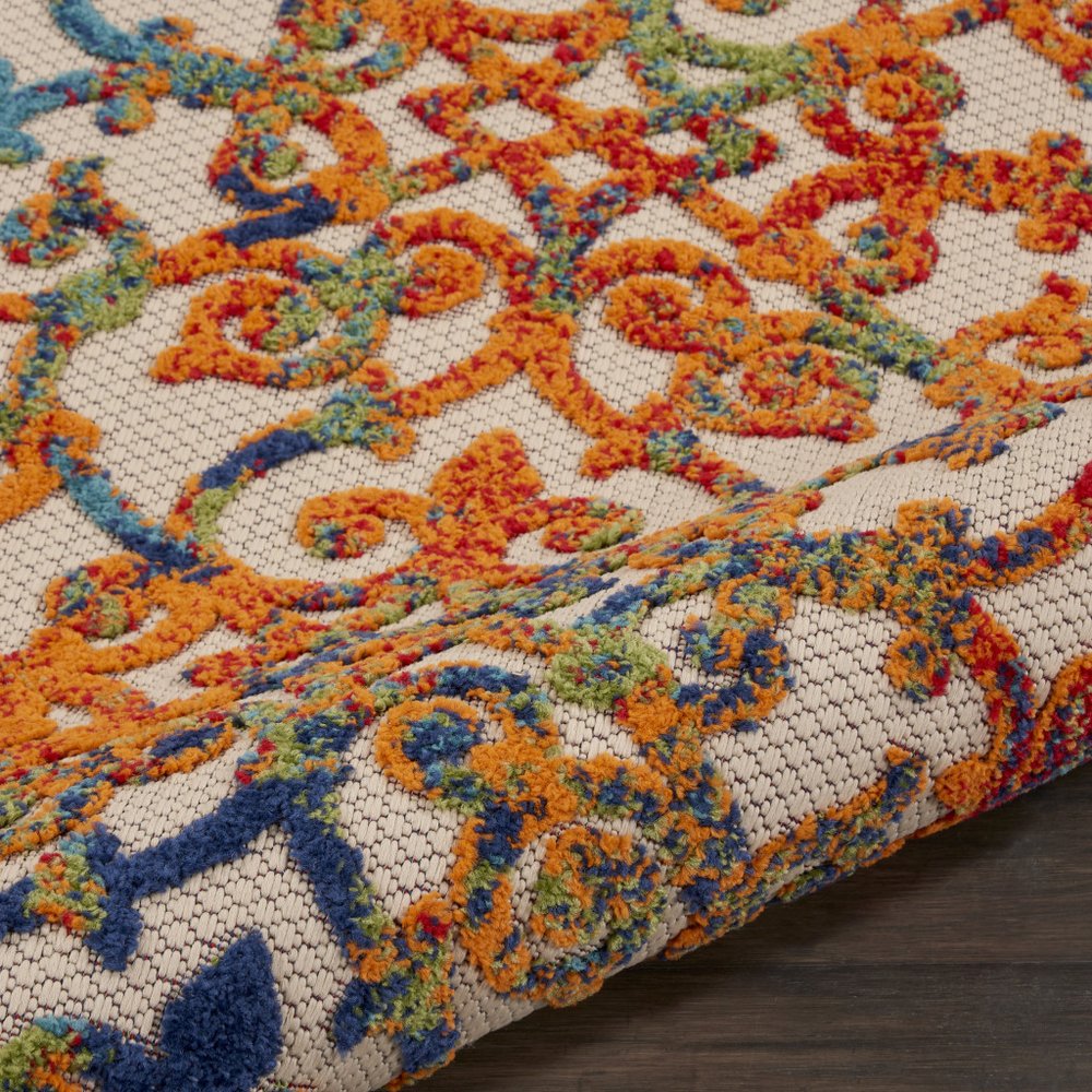 12' Ivory And Blue Indoor Outdoor Runner Rug