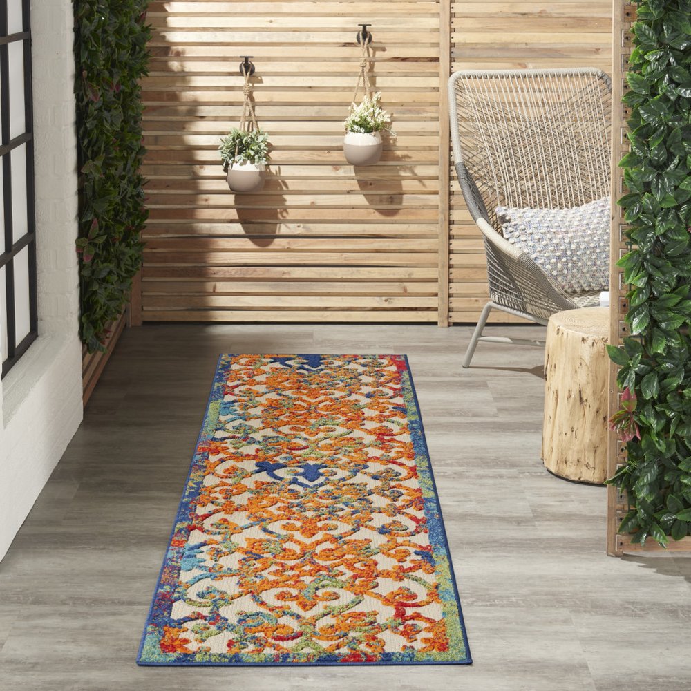 10' Ivory And Blue Indoor Outdoor Area Rug