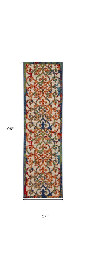 10' Ivory And Blue Indoor Outdoor Area Rug