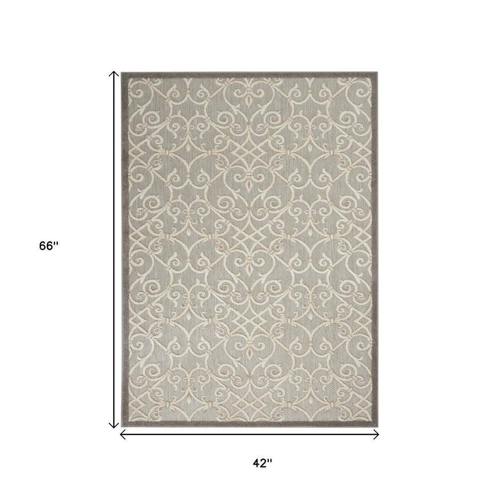 5' X 8' Gray And Ivory Indoor Outdoor Area Rug